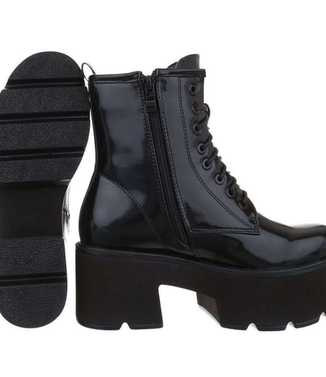 ankle boots nero alto anfibio con cerniera e lacci